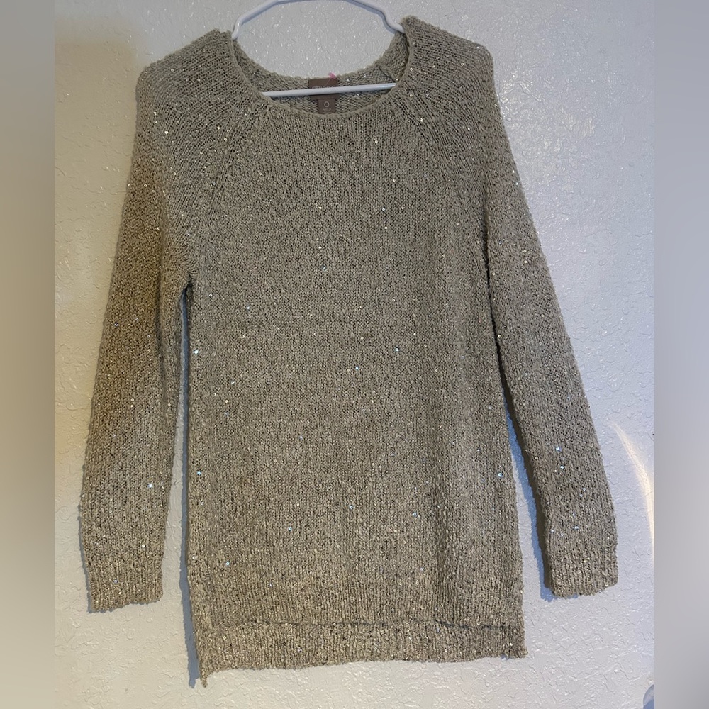 Chico's Womens Sequin Shine Claire Pullover Size Large Paris Beige Knit Sweater